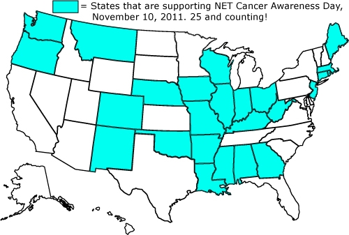US Governors and States supporting NET Cancer Awareness Day