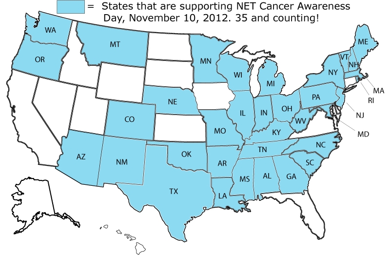 35 United States Governors issued proclamations and letters of support for NET Cancer Day 2012