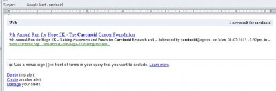 Google Alert for carcinoid