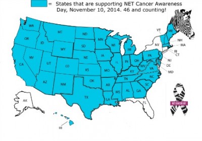 NET Cancer Day proclamation map, 46 states, Nov 8, 2014