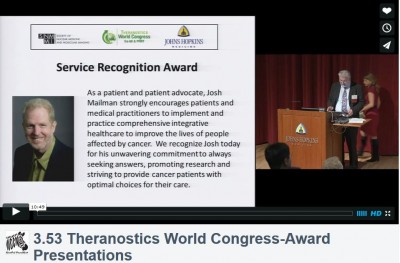 Josh Mailman, Service Recognition Award, Theranostics Congress, March 2015