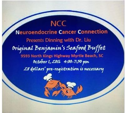 Neuroendocrine Cancer Connection Support Group, dinner with Eric Liu Oct 1, 2016